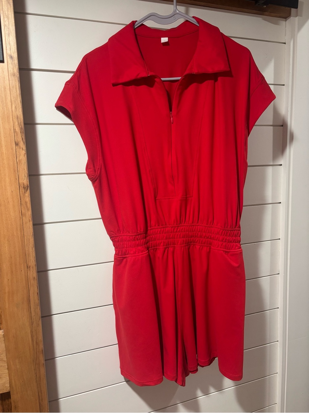 Red Zip-Front Casual Romper